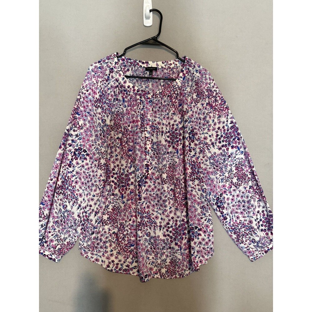 TALBOTS Blouse Top Extra Large Floral Chiffon Pullover Button Placket Multicolor